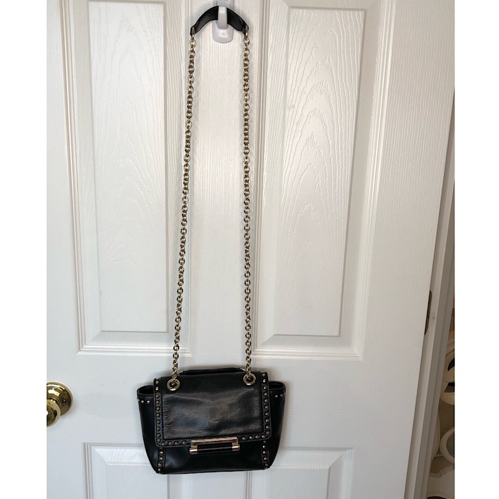Dian Von Furstenberg Black Moto Leather Crossbody Purse Bag Nice Hardware Rivets - Picture 5 of 12
